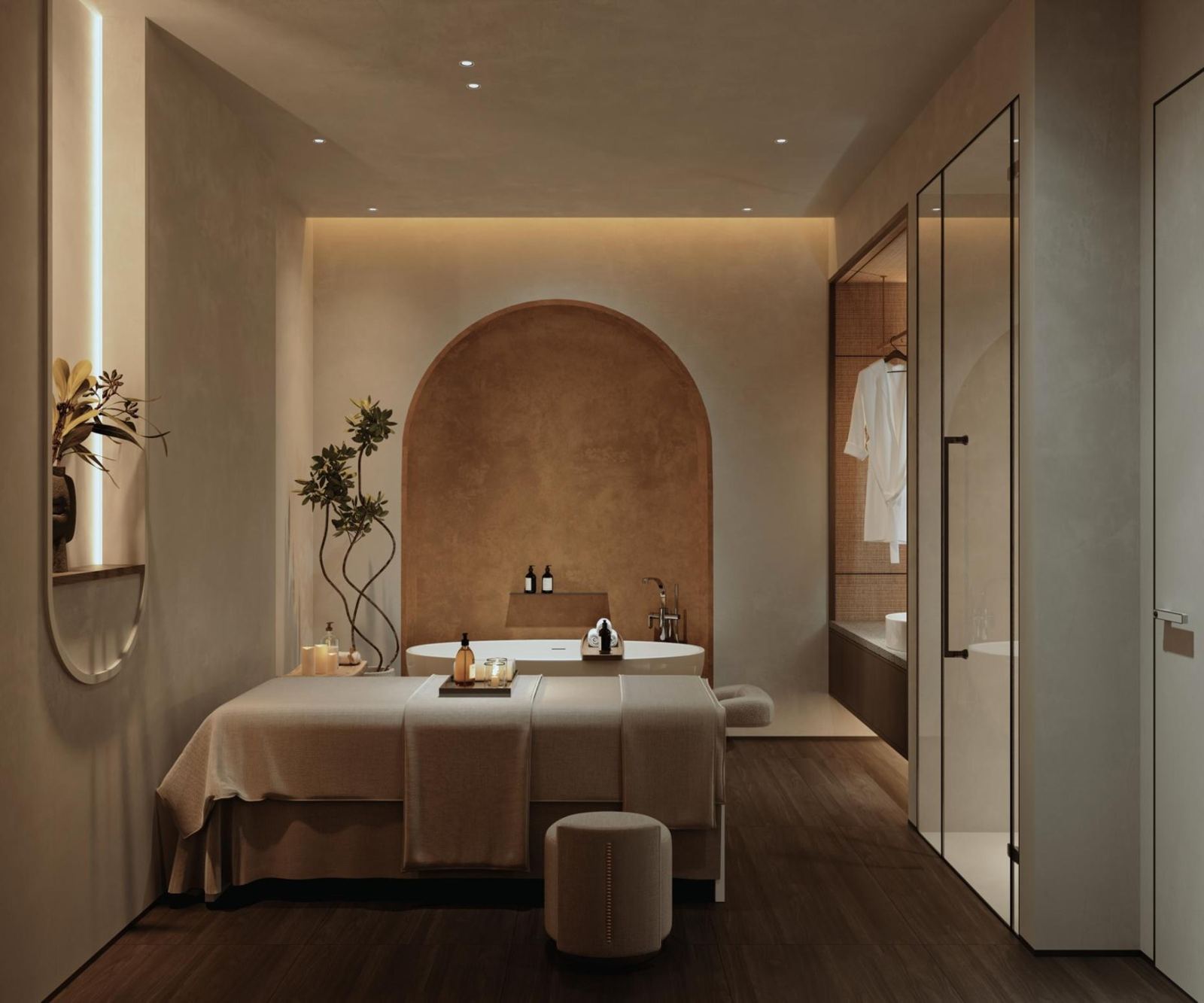 Treatment room with arched niche — Completed space